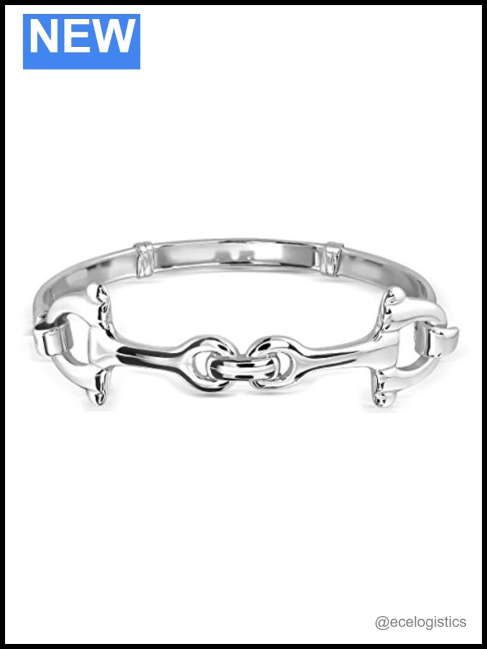 925 Sterling Silver Double Horse Bit Equestrian Bangle Bracelet